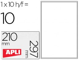 CJ10 hojas A4 10 etiquetas adhesivas Apli 10053 transparentes 210x297mm .inkjet